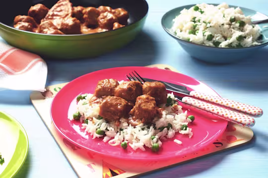 quorn swedish style balls satay with coconut rice vegetarian recipe