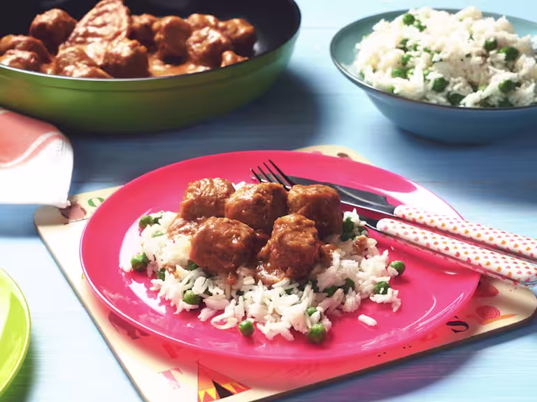 quorn swedish style balls satay with coconut rice vegetarian recipe