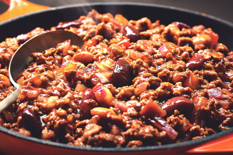 Chilli con carne made with Quorn Mince and kidney beans.