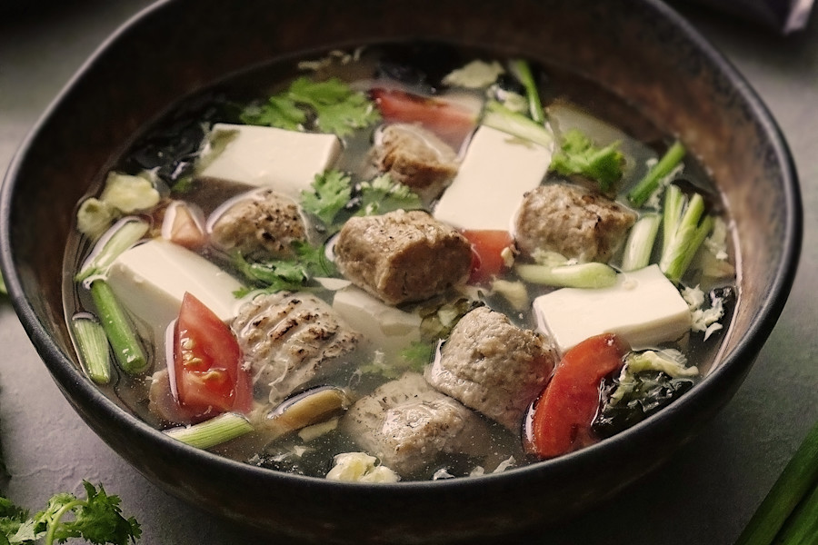 Egg Drop Soup with Quorn Swedish Style Ball and Tofu