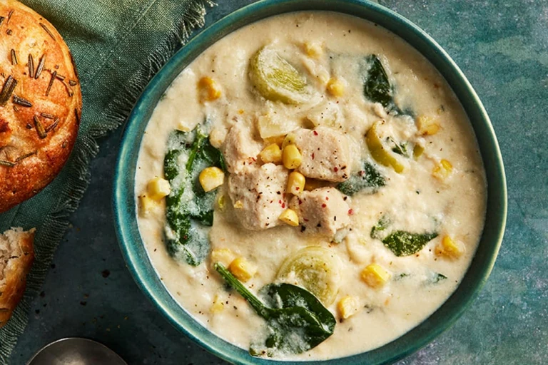 Chicken noodle soup with Quorn Fillets with vegetables in a bowl