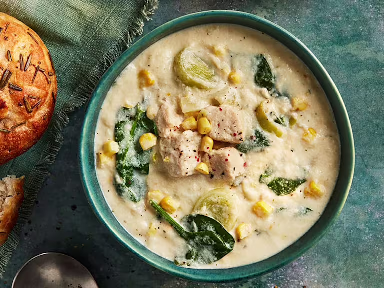 Chicken noodle soup with Quorn Fillets with vegetables in a bowl
