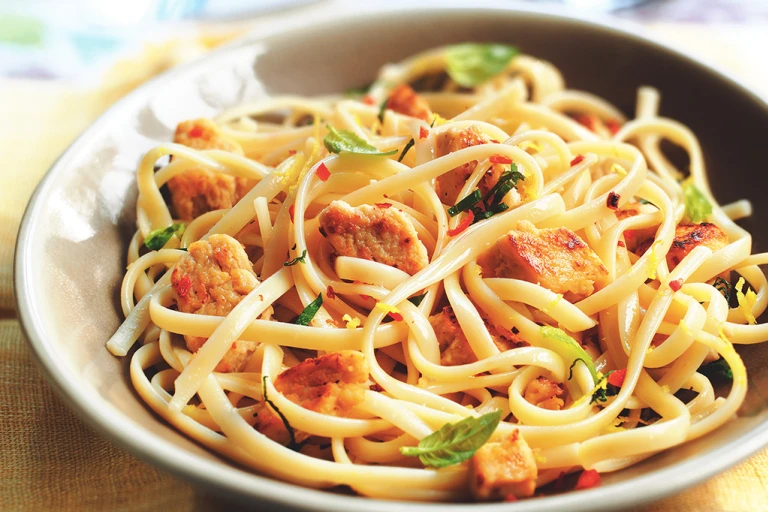 quorn pieces lemon and chilli linguine vegetarian pasta recipe