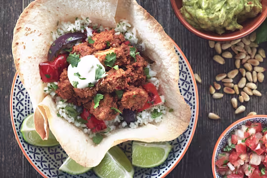 quorn pieces mole taco basket vegetarian recipe