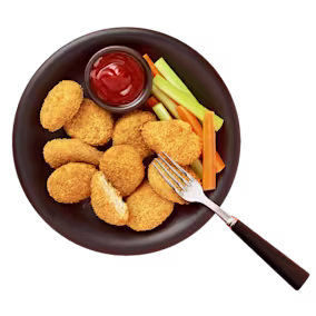 Quorn Vegan Crunchy Nuggets packaging with nutritional information.