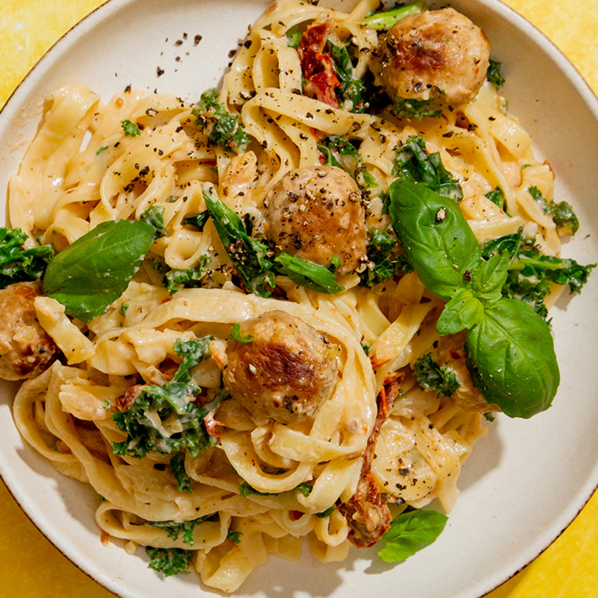 30 Minute Vegetarian Meatballs with a Creamy Tomato Tagliatelle-image