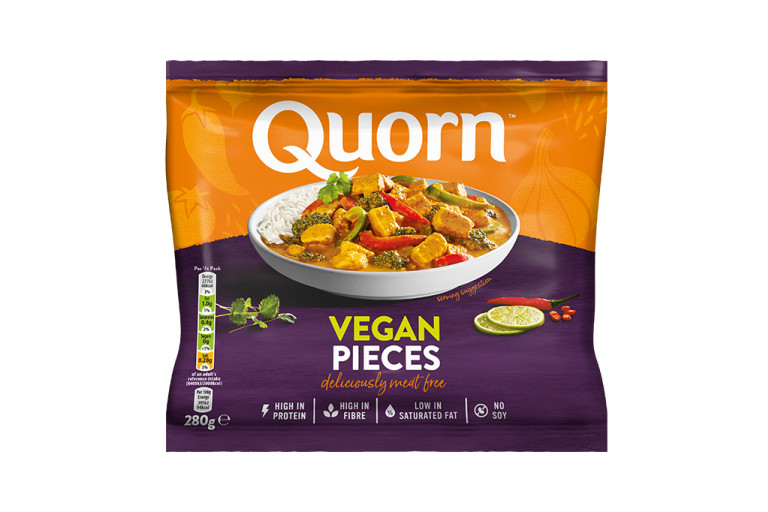 Quorn Vegan Pieces packaging with nutritional information.