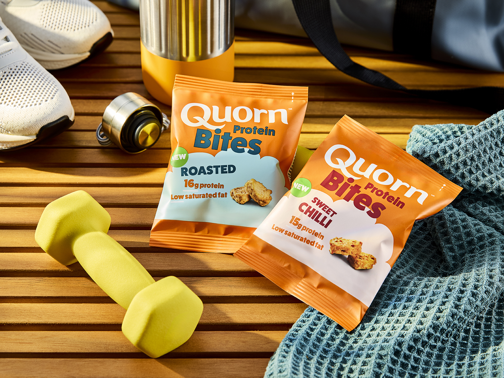 Quorn Protein Bites Sweet Chilli in a blue lunchbox 