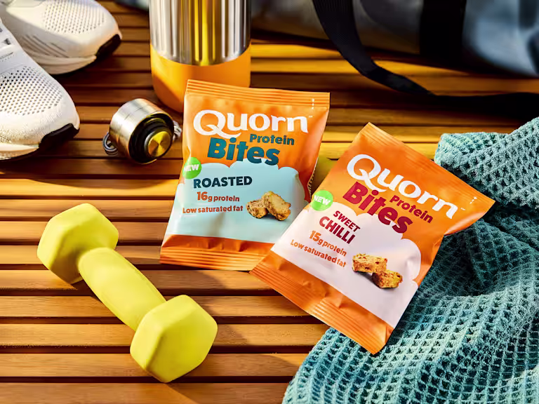 Quorn Protein Bites Sweet Chilli in a blue lunchbox