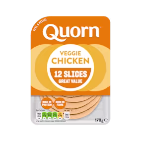 Meat free Quorn Vegetarian Chicken Slices product packaging with nutritional information