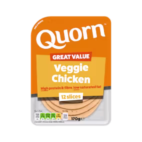 Meat free Quorn Vegetarian Chicken Slices product packaging with nutritional information