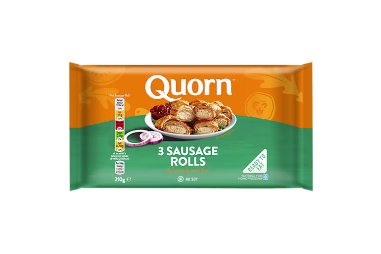 Quorn Vegetarian Sausage Rolls packaging.