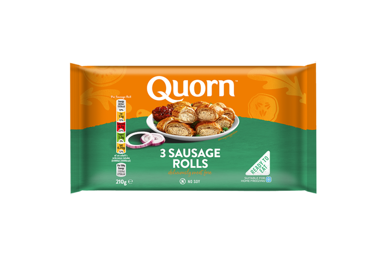 Quorn Vegetarian Sausage Rolls packaging.