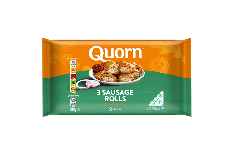 Quorn Vegetarian Sausage Rolls packaging.