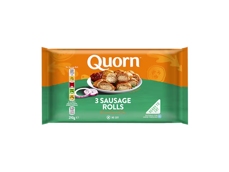 Quorn Vegetarian Sausage Rolls packaging.