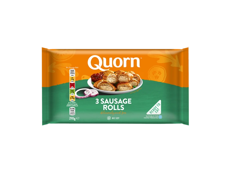 Quorn Vegetarian Sausage Rolls packaging.