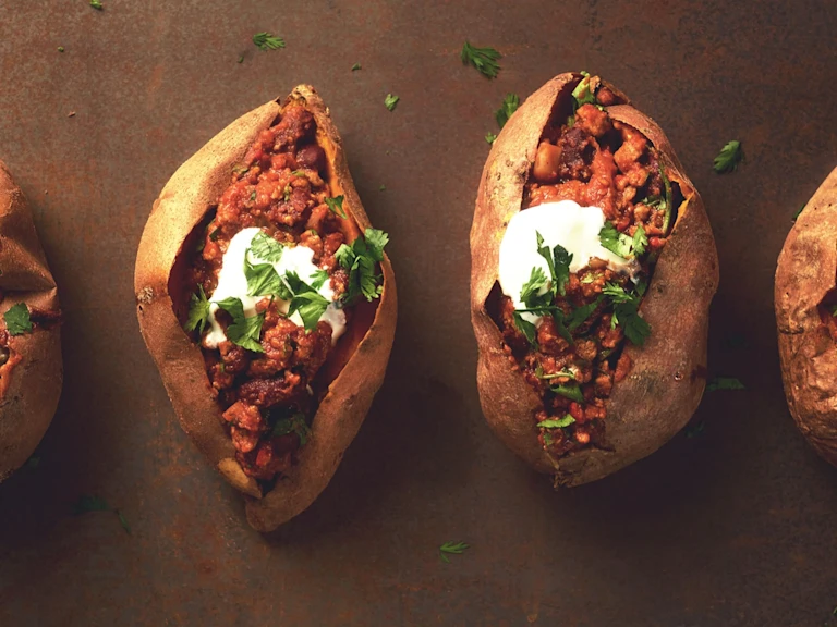 quorn chilli in baked sweet potatoes vegetarian recipe