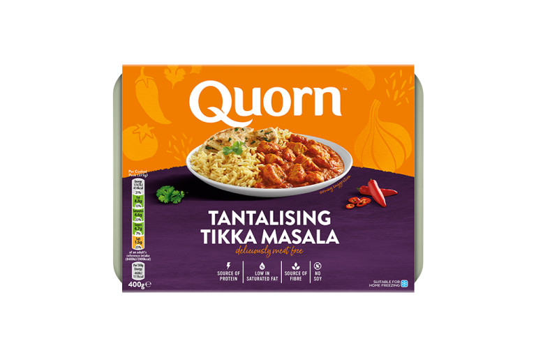Vegetarian Quorn Tantalising Tikka Masala Ready Meal product packaging with nutritional information