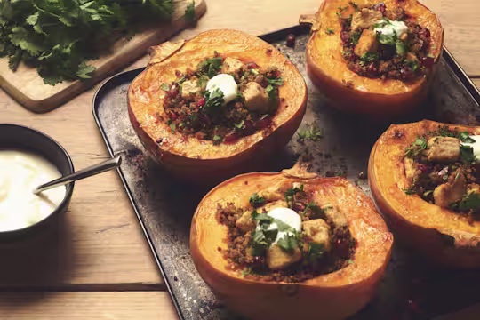 quorn pieces & quinoa stuffed pumpkin vegetarian recipe