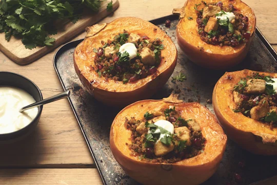 quorn pieces & quinoa stuffed pumpkin vegetarian recipe