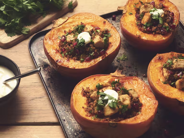 quorn pieces & quinoa stuffed pumpkin vegetarian recipe