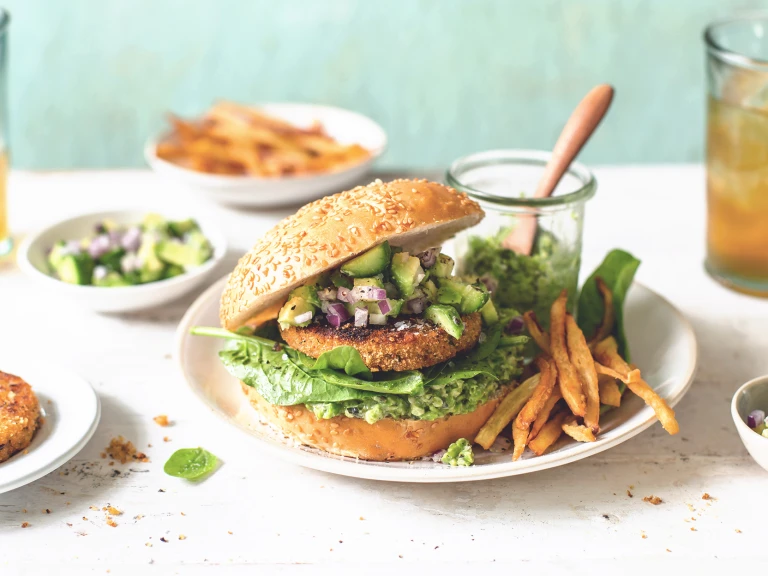 Quorn Hot & Spicy Burger with Sweet Potato Fries