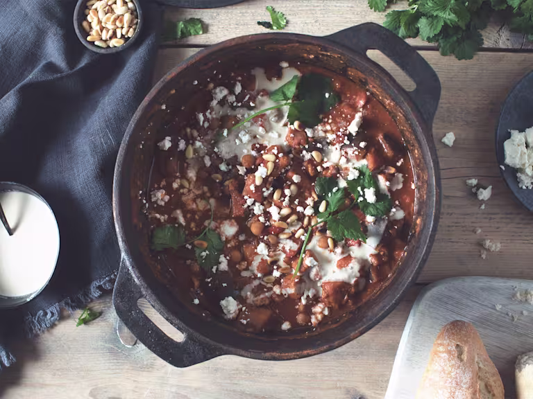 warm chickpea and quorn pieces harissa stew vegetarian recipe