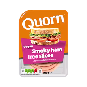 Vegetarian Quorn Smoky Ham Free Slices product packaging with nutritional information