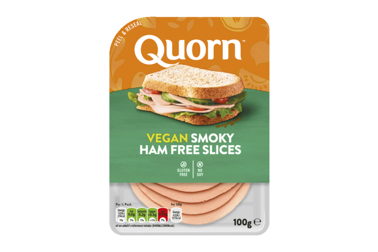 Vegetarian Quorn Smoky Ham Free Slices product packaging with nutritional information