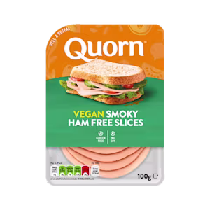 Vegetarian Quorn Smoky Ham Free Slices product packaging with nutritional information