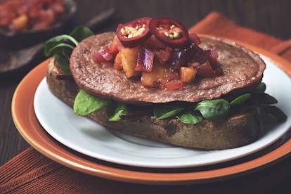 quorn gammon, potato & pineapple salsa stack vegetarian recipe