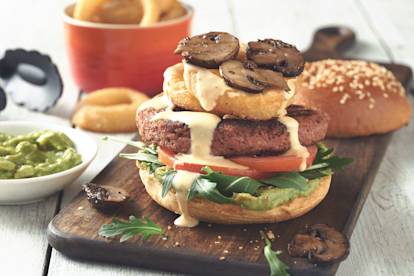 Ultimate Burger with Roasted Mushrooms & Onion Rings