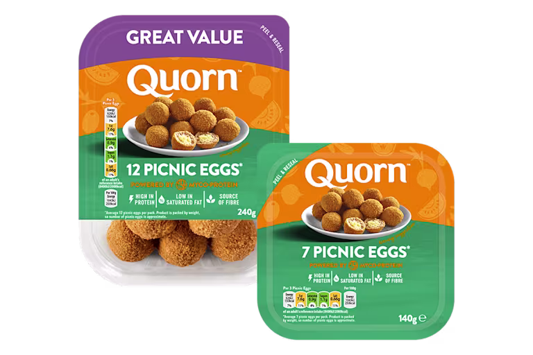 Vegetarian Quorn Picnic Eggs product packaging with nutritional information