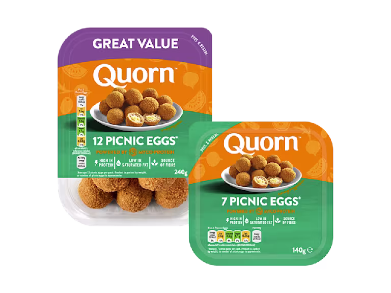 Vegetarian Quorn Picnic Eggs product packaging with nutritional information