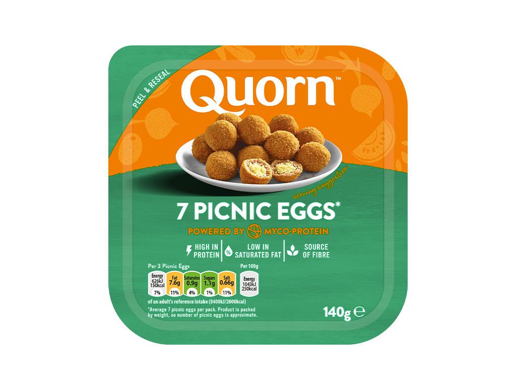 Vegetarian Quorn Picnic Eggs product packaging with nutritional information