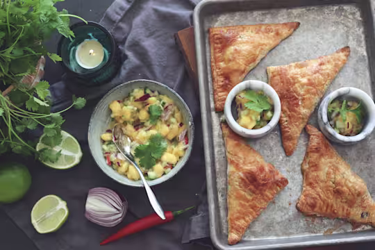 Frasiga smördegspiroger med Quorn Färs och mangosalsa