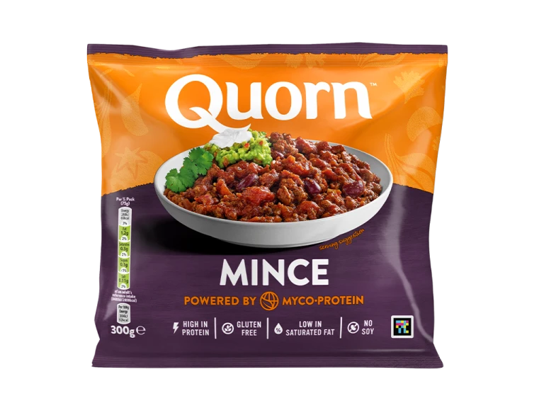 Vegetarian Quorn Mince product packaging with nutritional information