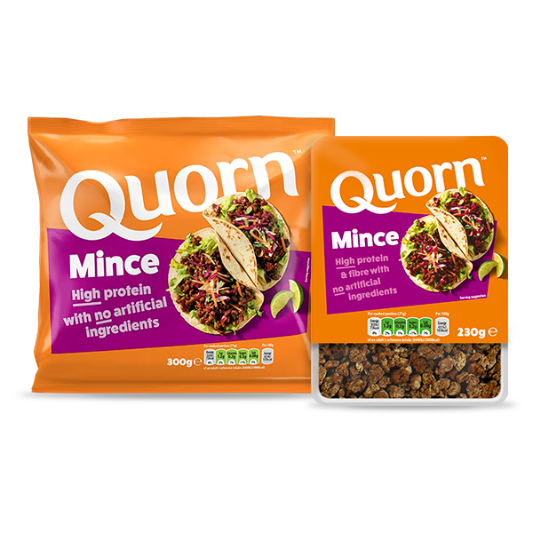 Vegetarian Quorn Mince product packaging with nutritional information