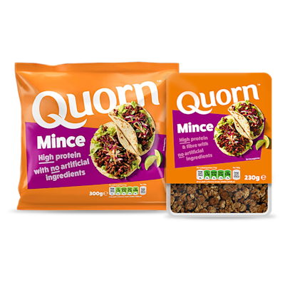 Vegetarian Quorn Mince product packaging with nutritional information