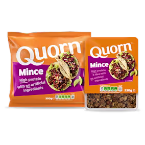 Vegetarian Quorn Mince product packaging with nutritional information