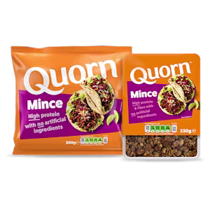 Vegetarian Quorn Mince product packaging with nutritional information