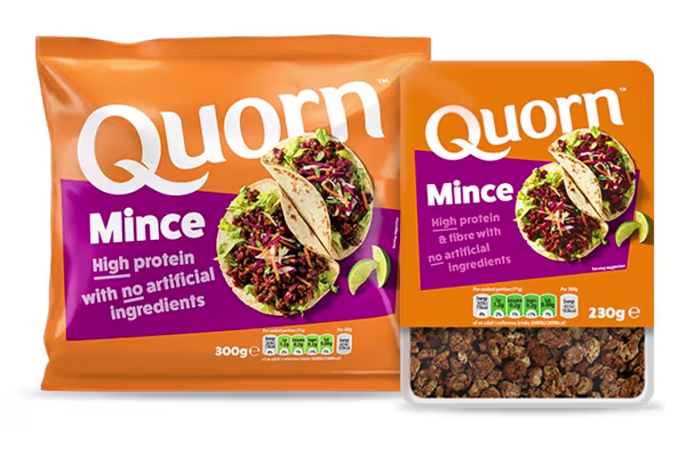 Vegetarian Quorn Mince product packaging with nutritional information