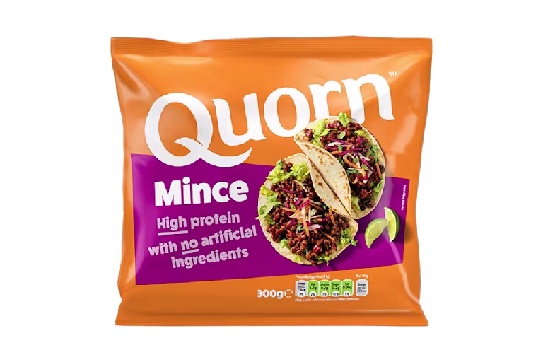Vegetarian Quorn Mince product packaging with nutritional information