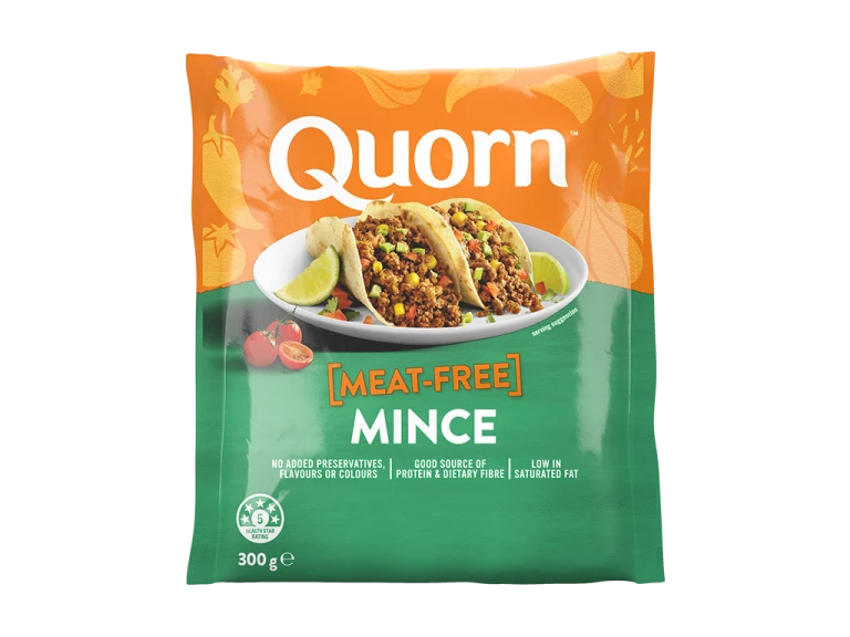 Vegetarian Quorn Mince product packaging with nutritional information