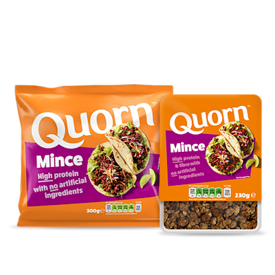 Vegetarian Quorn Mince product packaging with nutritional information