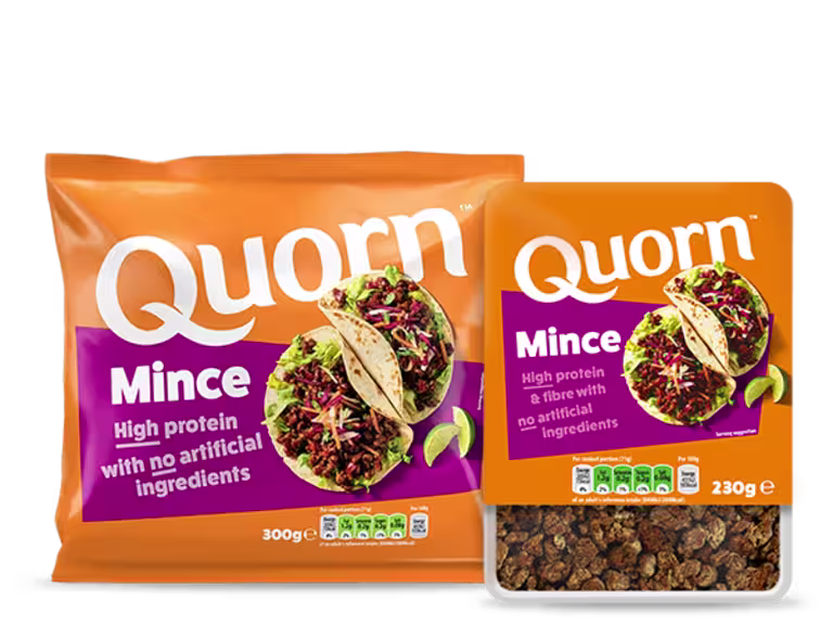 Vegetarian Quorn Mince product packaging with nutritional information