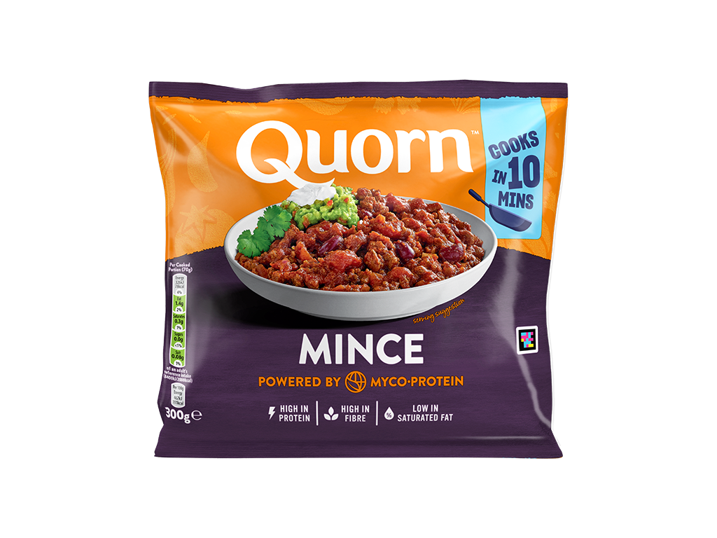 Vegetarian Quorn Mince product packaging with nutritional information