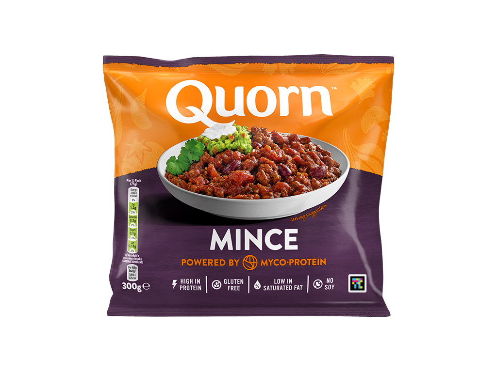 Vegetarian Quorn Mince product packaging with nutritional information