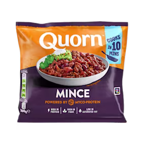 Vegetarian Quorn Mince product packaging with nutritional information