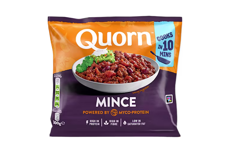 Vegetarian Quorn Mince product packaging with nutritional information